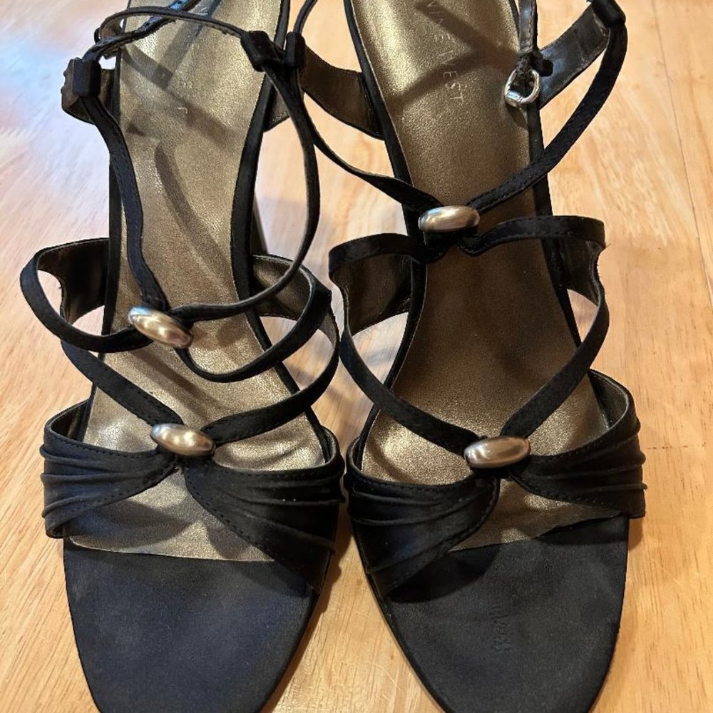 Nine West black evening sandals with silver studs (Size 9.5)